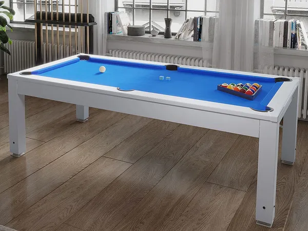 Vente-unique - SNOOKER Indoor games Holz, Platte BlauWeiß - B 114,2 cm x H 78,5 cm x L 207,2 cm