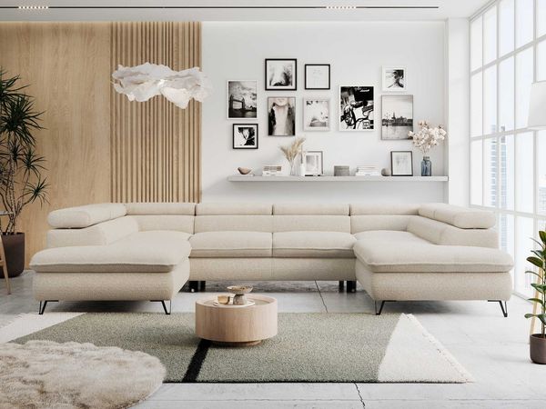 MKS MÖBEL Ecksofa PETER U, Set, Ecksofa U-Form, Wellenfedern, HR35-Schaum, form, Sofa big XXL, Bettkasten, Bettfunktion, Einstellbare Kopfstützen