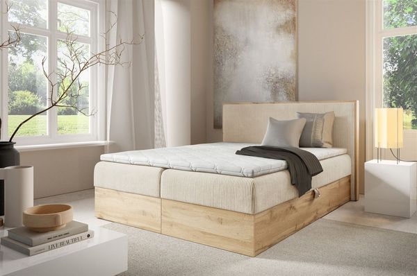 Boxspringbett Schlafzimmerbett ROLAND PREMIUM 200x220cm in Stoff Lincoln Beige