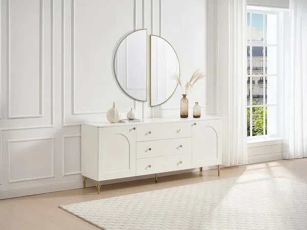 Vente-unique - ALOBARA Sideboard Holz, Platte Weiß - B 40 cm x H 75 cm x L 180 cm