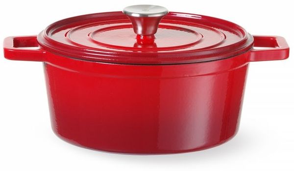 HENDI Emaillierter Gusseisentopf, 6,88L, Rot, 405x255x(H)134mm