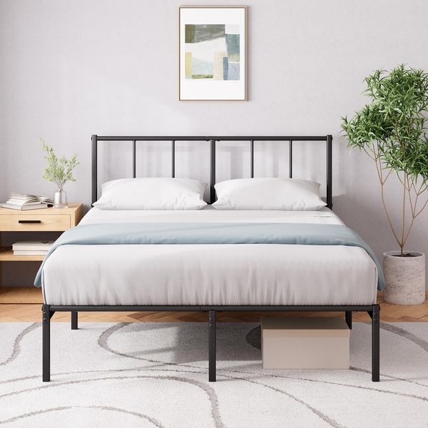 Zinus Bettgestell Justin 190x140 cm – Metall – Schwarz – Kopfteil – einfache Montage – Höhe 30 cm – Stauraum unter dem Bett – modernes Design