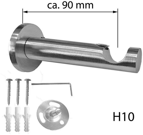 BASIT Gardinenstange Rohr Edelstahl 16 mm mit Wandträgern 120 cm E28, Ø 16 mm, 1-läufig, verschraubt, Edelstahl, H10 120 cm E28 Zylinder