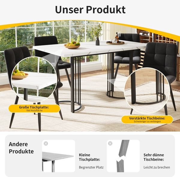 Esstisch aus MDF mit Ausziehfunktion, 140-179,5x80x75,5 cm, Weiß/Schwarz Bild 5