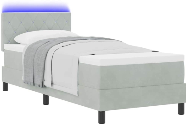 vidaXL LED Boxspringbett mit Matratze Hellgrau 80 x 200 cm Samt 3342548 Bild 2
