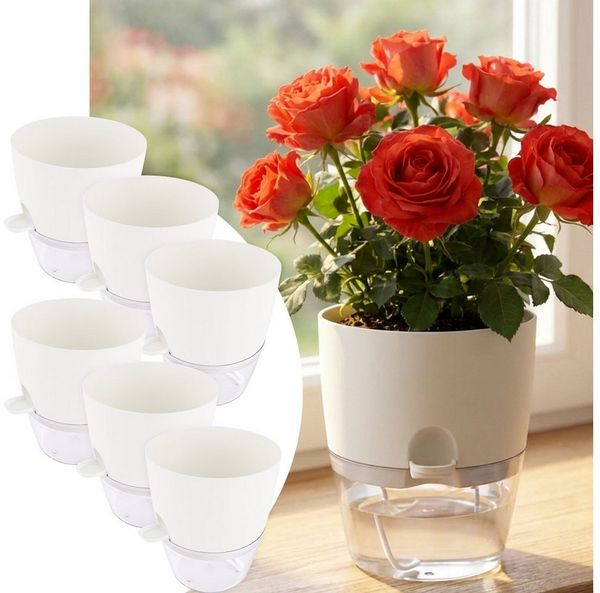shop'n smile ideoon Blumentopf Blumentopf selbstbewässernd Ø18,5cm Pflanzgefäß mit Docht-System (6 St, 3er-Set & 6er-Set), 10-15 Tage Urlaubsschutz/transparentes Reservoir/ 18,5x15,5 cm