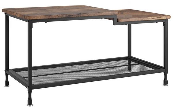 GarveeMore Couchtisch Wohnzimmertisch,2in1 industrieller Stil,mit Mesh-Regal,Metallgestell, 2-stöckiger Hohe und niedrige Tischplatte Design,100x50x48cm