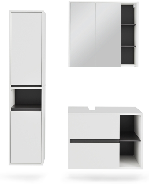 Badmöbel-Set Viola Weiß/Grau 3 Teile Vicco