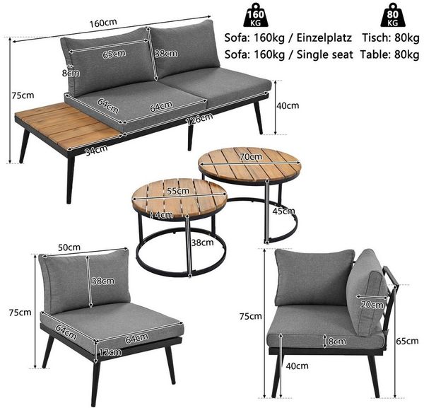 Flieks Gartenlounge-Set, (6-tlg), Gartenmöbel 6 Person Sitzgruppe Akazienholz Bild 3