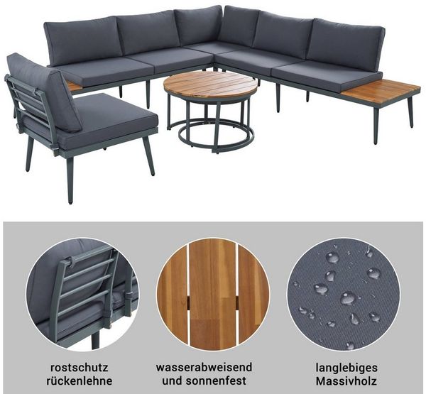 Flieks Gartenlounge-Set, (6-tlg), Gartenmöbel 6 Person Sitzgruppe Akazienholz Bild 2