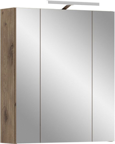 welltime Spiegelschrank Florenz, Spiegelschrank inkl. Beleuchtung, Nox Oak NB, 3-türig