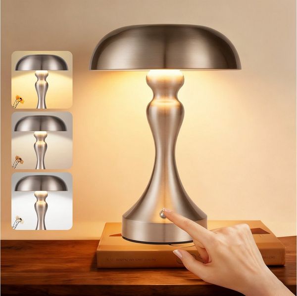 ZMH LED Tischleuchte Kabellos Vintage Akku Nachttischlampe Touch Dimmbar für Fensterbank, Augenschutz, Einfache Installtion, LED fest integriert, 3000-6500K, mit USB Aufladbar Nickel Batterie Tischlampen