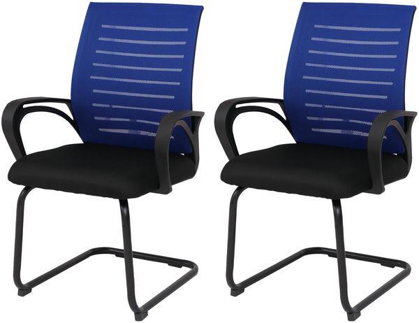 2er-Set Konferenzstuhl HWC-K51, Besucherstuhl Freischwinger, Stoff/Textil (250g/m²) FSC® ~ blau, Gestell schwarz