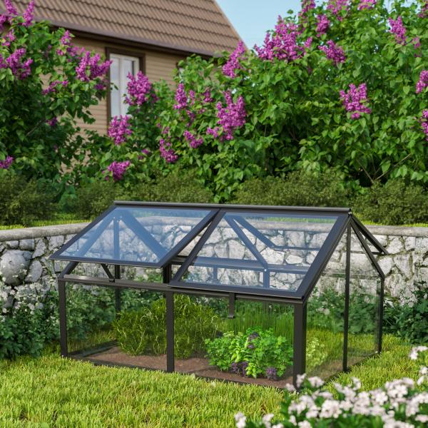 Vitavia Frühbeet Gamma TxBxH 89 x 124 x 71 cm 4 Fenster 1m² 3mm ESG Glas Alu schwarz Bild 1