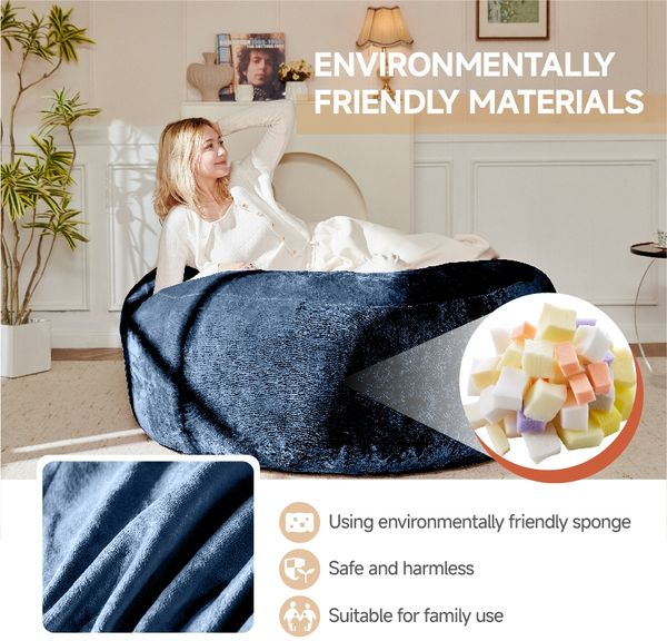 1-Sitzer Sitzsack Sofa H 60 x T 130 x B 120 cm in Blau aus Schwammfüllung