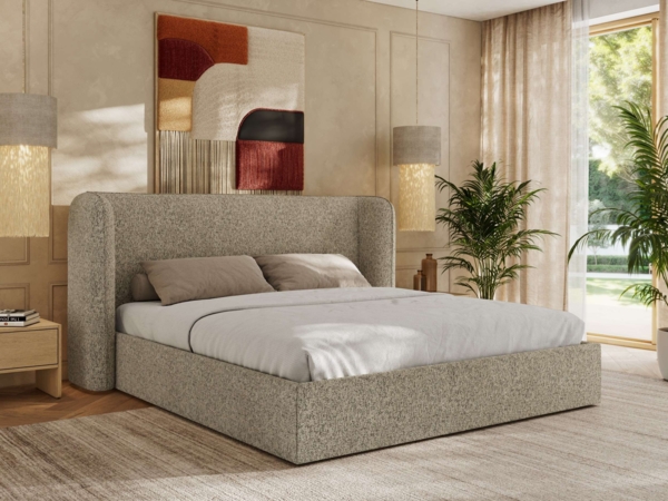 Polsterbett Bett mit Holzlattenrost Schlafzimmer Bett Doppelbett gepolstertes Kopfteil Foam Matratze - EMORA CLASSIC - 160x200 cm - Dunkelbeige Strukture - MIRO LUX