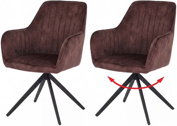 2er-Set Esszimmerstuhl HWC-L79, Küchenstuhl Armlehne drehbar Auto-Return Samt 440g/m² ~ Wildleder-Optik terrakotta-braun
