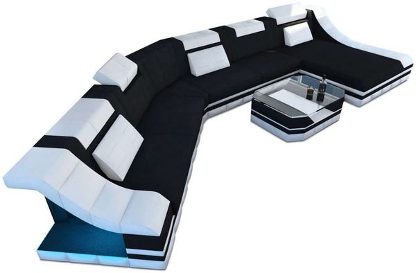 XXL Wohnlandschaft Turino Cl aus Stoff - Mikrofaserstoff - schwarz-weiß - Rechts