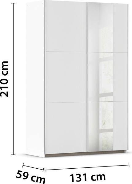 rauch Kleiderschrank, Schwebetürenschrank KRONACH, 2-türig, 1 Spiegeltüre teilaufgelegt, Alpinweiß, 131 x 210 x 59 cm Bild 4