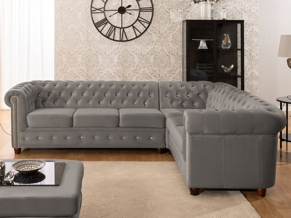 S-Style Möbel Ecksofa Chesterfield L-Form Cleo Blink aus Samt mit Kristallsteppung, mit Wellenfederung