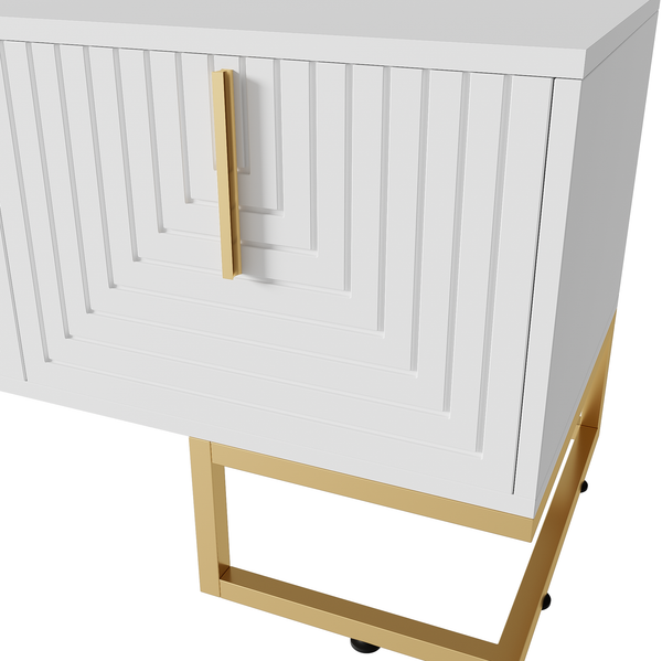 TV-Schrank 170 x 40 x 45,5 cm mit 4 Türen – weißer Lowboard aus Spanplatte mit goldfarbenen Beinen Bild 10