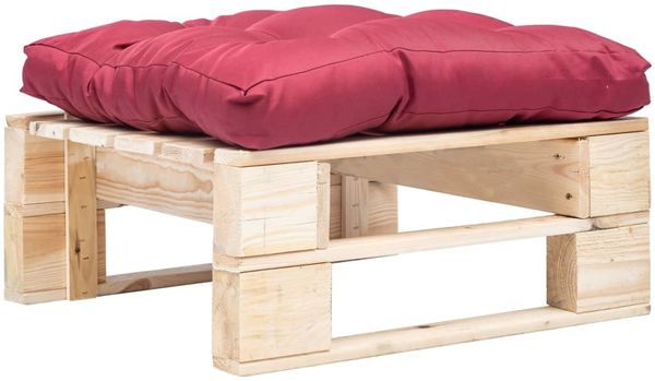 vidaXL Hocker Garten Palettenhocker mit rotem Kissen, Holz / Natur