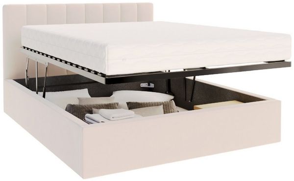 FDM Polsterbett OSKAR modern mit Bettkasten MADE IN EU - mit Trinity Velours Bezug (verfügbar 90x200 120x200 140x200 160x200 180x200cm, Bettrahmen, Bett, mit großen gepolsterten Kopfteil, mit Bettkasten zum aufklappen), Hebbarer Metallrahmen, Bettkaste...