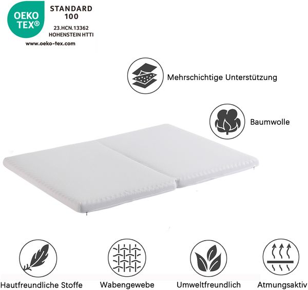 Merax Faltbare Matratze, Wabengewebe, Öko-Tex zertifiziert, ergonomisch, atmungsaktiv und langlebig, Kompressionsverpackung, Mehrzweckmatte, Härte H3, 23D Schwamm, Weiß, 140x200cm&140x100cm Bild 3