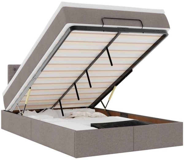 vidaXL Ottoman-Bett mit Matratze & LEDs Taupe 120x200 cm Stoff 3312468 Bild 1