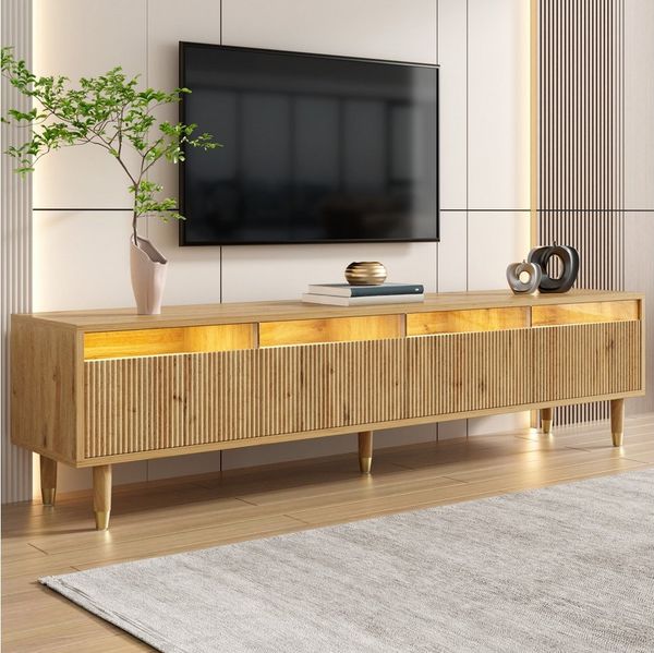 MODFU Lowboard in Holzoptik mit Acrylfronten, 178 cm Breite (Wohnzimmermöbel, TV-Board, 1 St, große Aufbewahrung, 4 Schubladen), aus MDF und Acryl
