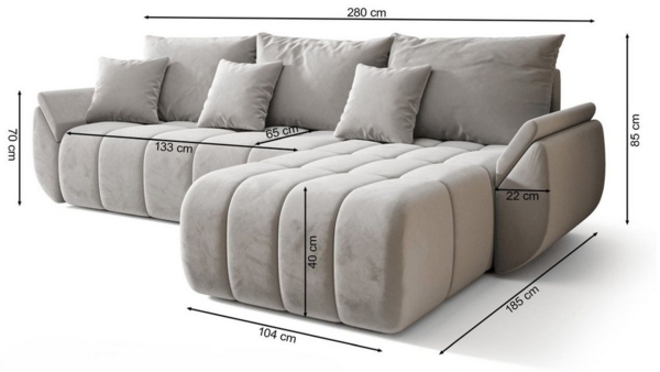 Selsey 'Romuldi' Ecksofa mit Schlaffunktion, Stauraum, Samtbezug, Anthrazit, rechtsseitig Bild 3