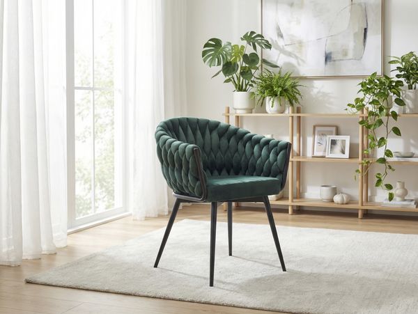 LC Home Esszimmerstuhl LC Home Esszimmerstuhl Remy Flechtoptik Samt grün Armlehnstuhl