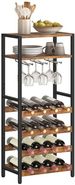 Hoobro WEINREGAL Braun Glashalter 16 Flaschen (H 100 x T 41.5 x B 24 cm)