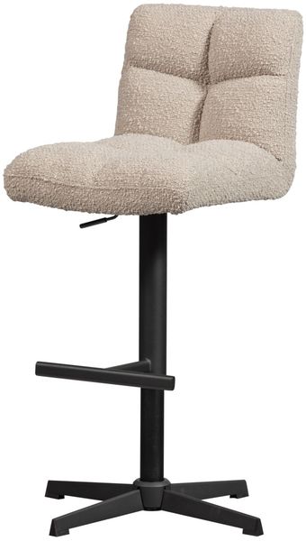 Barhocker Vinny Bouclé-Stoff, modern höhenverstellbar drehbar, Sand, schwarzes Metallgestell