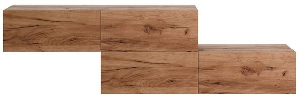 Planetmöbel Garderobenschrank Flur Möbel Garderobe (Kompaktgarderobe mit Klappe als Stauraum, Hängeschränke 2 x 140 cm Gold Eiche) Wandgarderobe (ohne Spiegel)