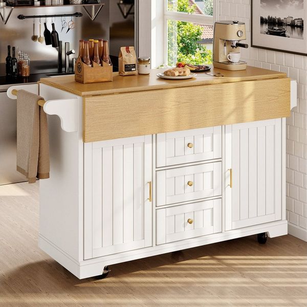 Flieks Küchenwagen mit erweiterbarer Arbeitsplatte, Rollen und verstellbarer Ablagen, (1 St), Kücheninsel Buffetschrank Servierwagen mit Schubladen & offene Fächern