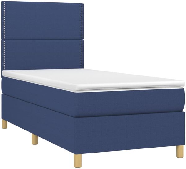 vidaXL Boxspringbett mit Matratze Blau 100x200 cm Stoff 3142239 Bild 3