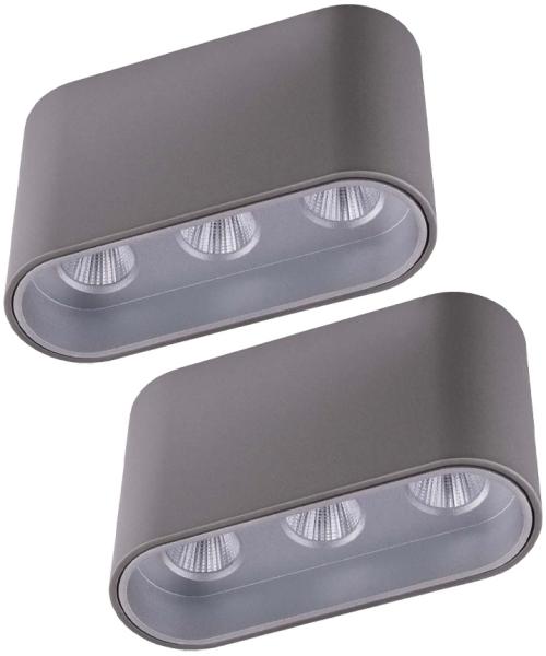 2er Set LED Deckenlampe, Alu, grau, silber, L 10,5 cm