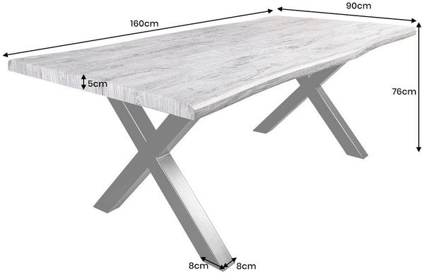 riess-ambiente Baumkantentisch WILD 160cm grau / schwarz · Küchentisch in Wildeichen-Design (Einzelartikel, 1-St), X-Gestell aus Metall · bis 6 Personen · Industrial-Stil
