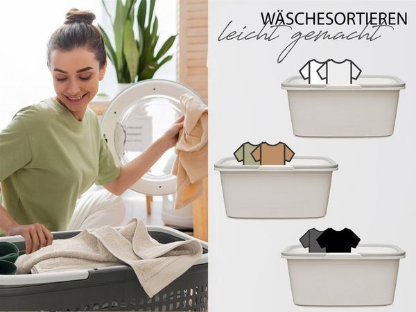 Hausfelder Wäschekorb Wäschewanne 58x37x25cm (Jadegrün, 2 Wannen, 35 l) (Set, 2 St, 2 x Wäschewannen), mit klappbaren Henkeln, mit Griffen, 35 Liter