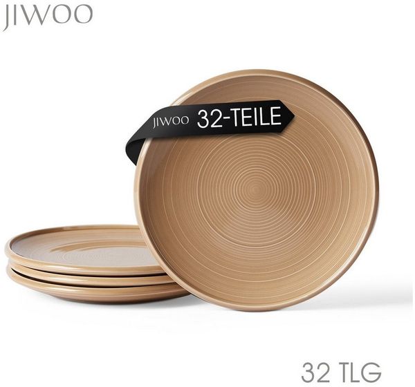 JIWOO Speiseteller 4er Ø21,8cm, Frühstücksteller Pastateller Teller Brotteller Plate, (32 St), Hochwertiges Tellerset Braun Mikrowellenofen Spülmaschine Ø 21,8cm
