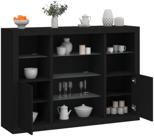 vidaXL Sideboards mit LED-Leuchten 3 Stk. Schwarz Holzwerkstoff 3209129