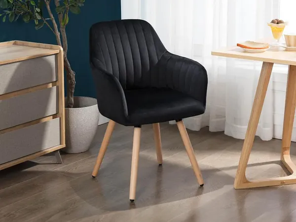 Vente-unique - Stuhl mit Armlehnen - Samt & Metall in Holzoptik - Schwarz - ELEANA