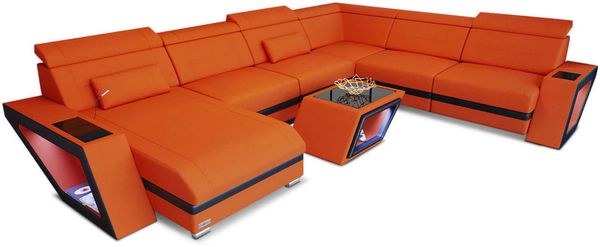 Wohnlandschaft Catania XXL in Stoff - Mikrofaserstoff - orange-schwarz - Links
