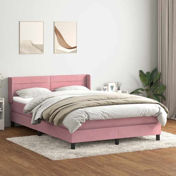 vidaXL Boxspringbett mit Matratze Rosa 140x210 cm Samt 3318200