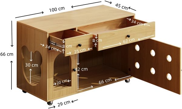 Katzentoilettenschrank B 100 x T 45 x H 66 cm aus MDF mit 2 Schubladen und abnehmbarer Sandfangplatte Bild 9