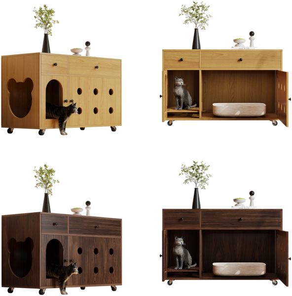 Katzentoilettenschrank B 100 x T 45 x H 66 cm aus MDF mit 2 Schubladen und abnehmbarer Sandfangplatte Bild 7