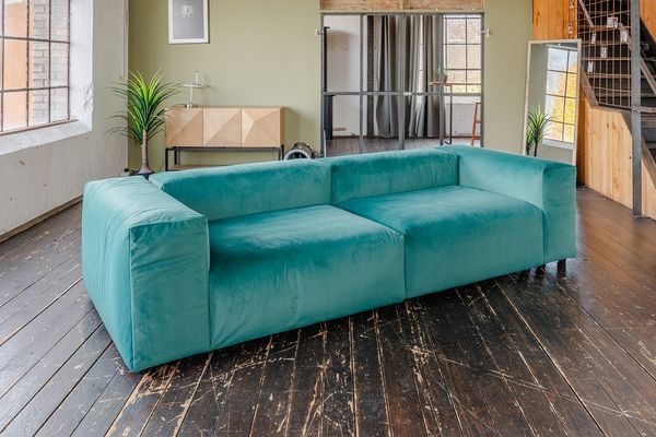 KAWOLA Sofa MIA Modulares Sofa 6-tlg. Velvet grün 72 x 120 x 306 cm