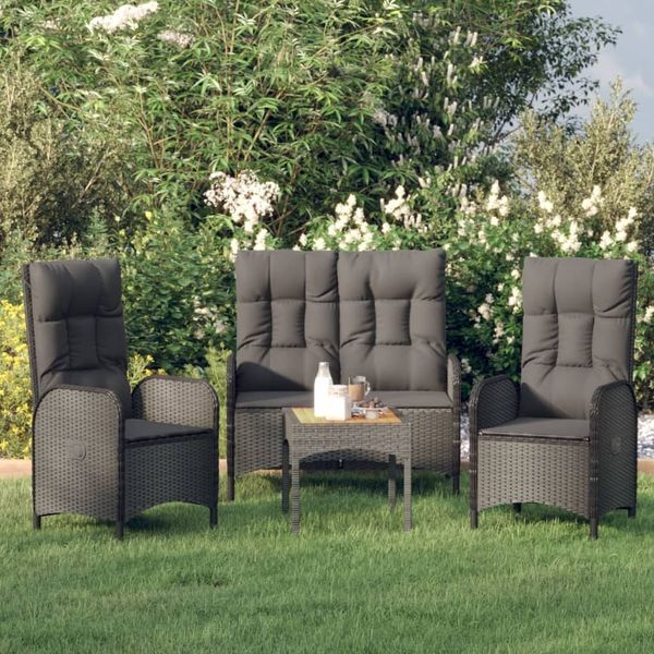 vidaXL 3-tlg. Garten-Essgruppe mit Kissen Schwarz Poly Rattan 3185093