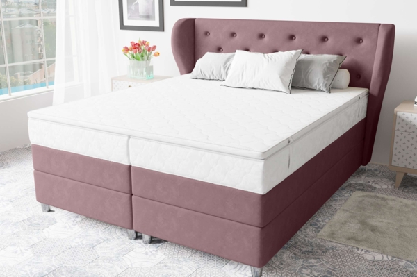 99rooms Hermes Boxspringbett 140x200 cm Velours SORO Pastellrosa Bonell-Federung